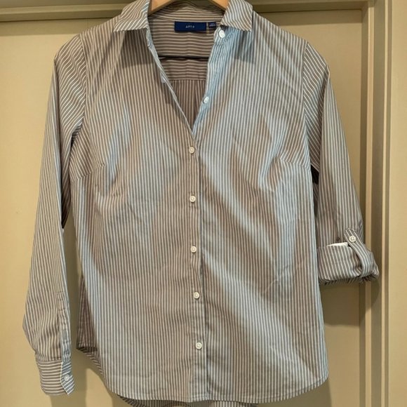 APT 9 Striped Button Up Blouse with Roll Tab Sleeve size XS - Picture 1 of 6